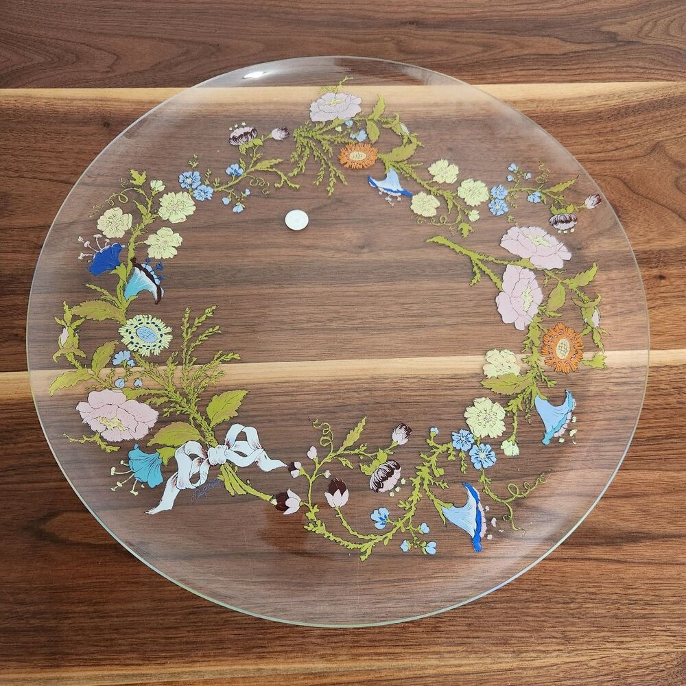 Dorothy Thorpe Vintage MCM Retro Wildflower Glass Serving Plate Platter 18"